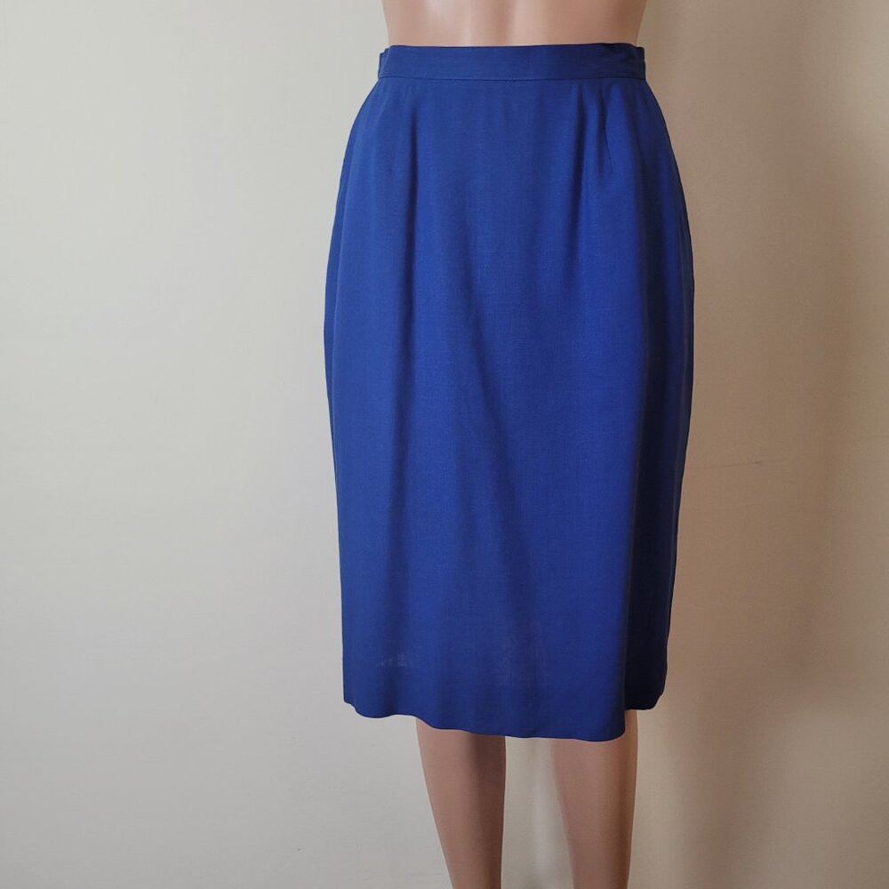 Vintage pencil Skirt Women's XS 24" bright blue 60s office Pinup academia cotton